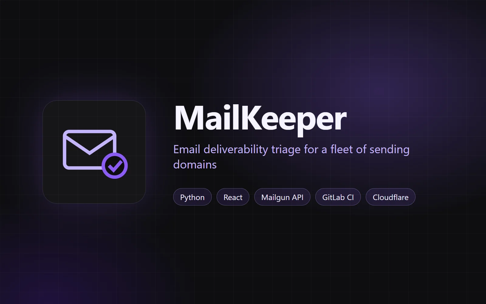 MailKeeper title card: email deliverability triage for a fleet of sending domains.
